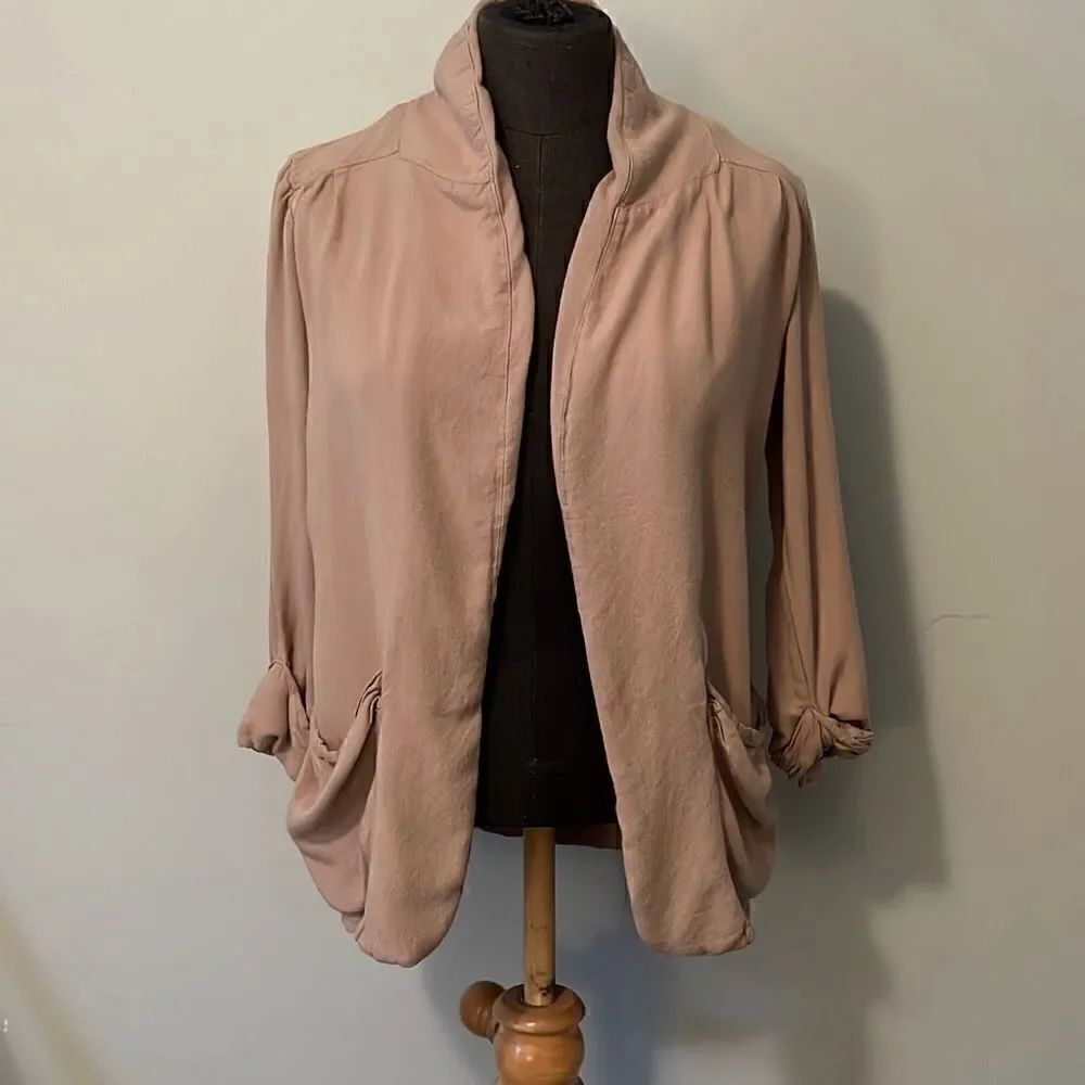 Forever 21 Women's Tan Open Front Cuffed Sleeves Viscose Cardigan
